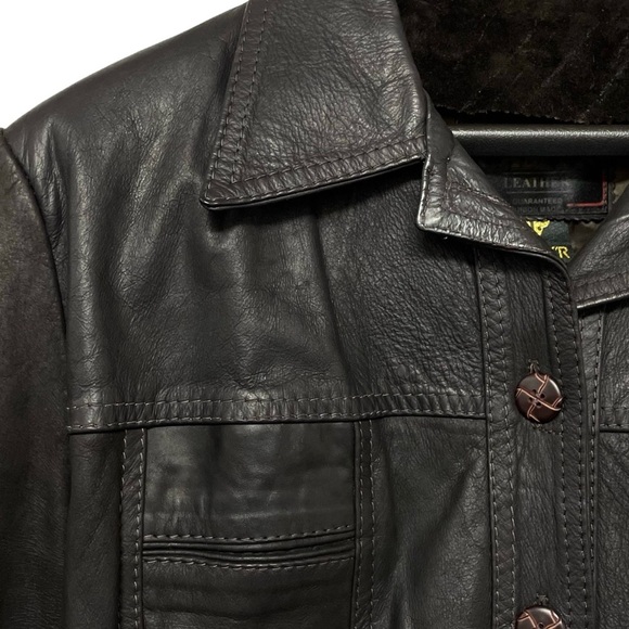 Vintage 80s Camyr Button Front Western Leather Coat Size M Chocolate Brown - Picture 3 of 11